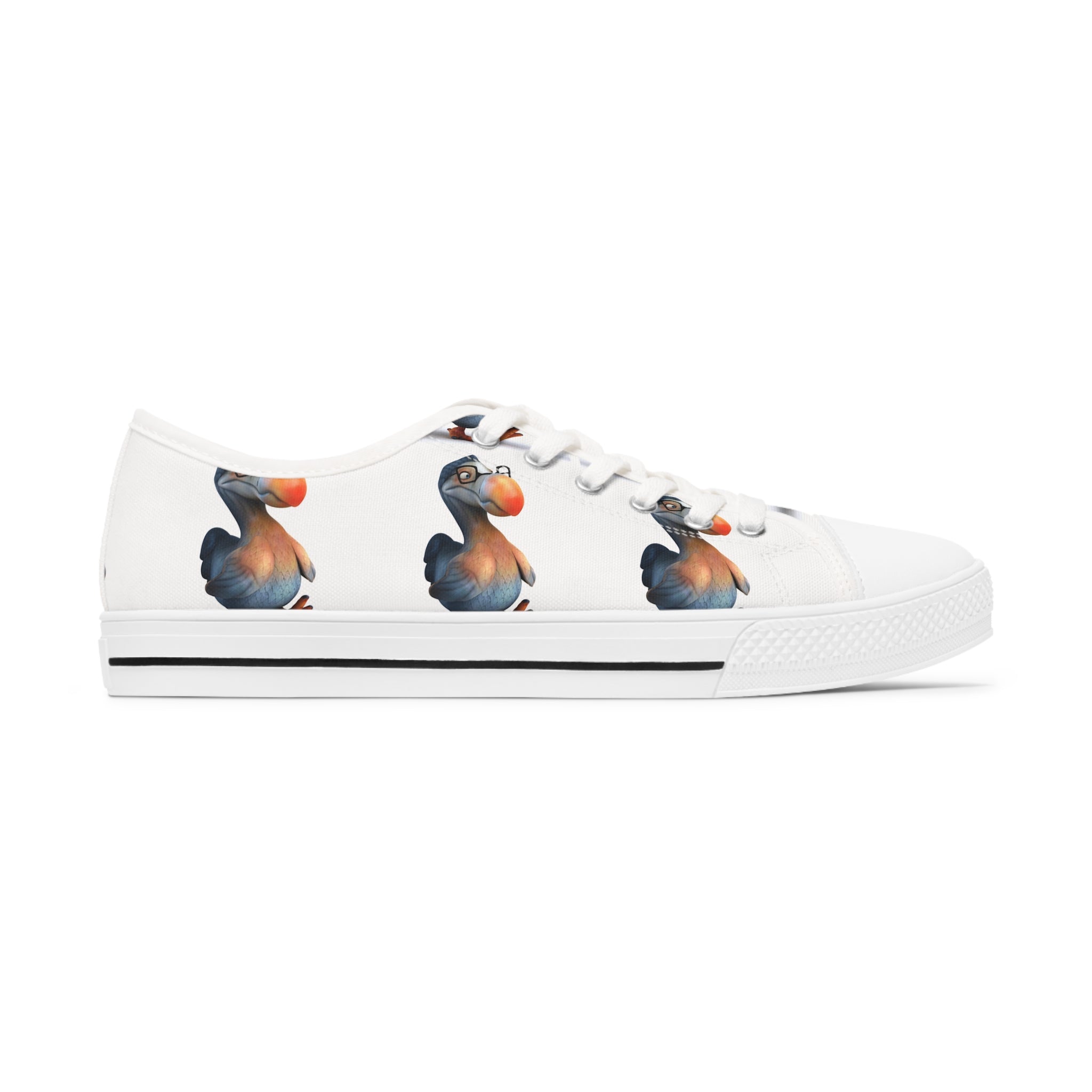 Dodo Bird Women's Low Top Sneakers in black and white options, showcasing breathable canvas and stylish design with lace-up closure.