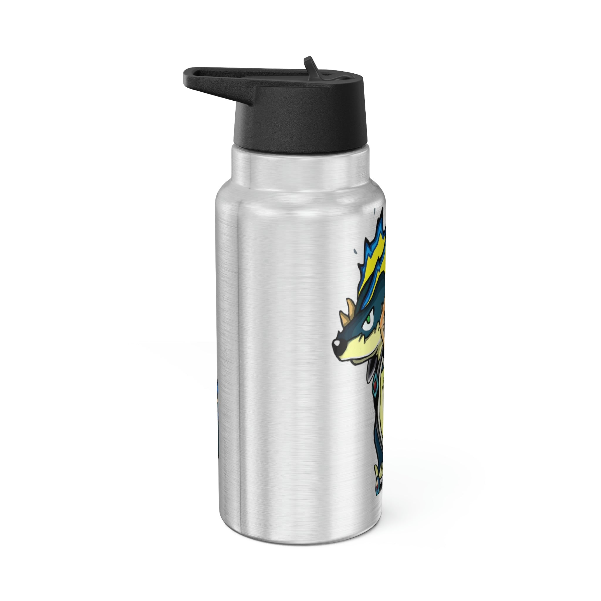 Doffis Gator Tumbler in stainless steel with a black cap and straw, showcasing a customizable design.