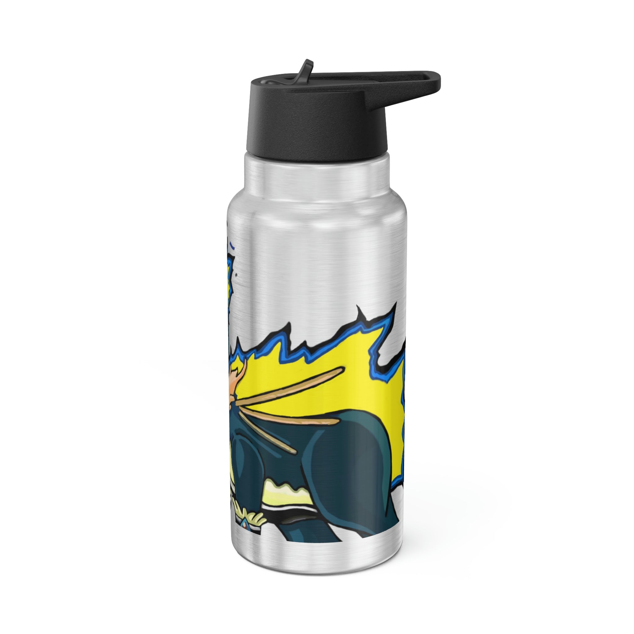 Doffis Gator Tumbler in stainless steel with a black cap and straw, showcasing a customizable design.