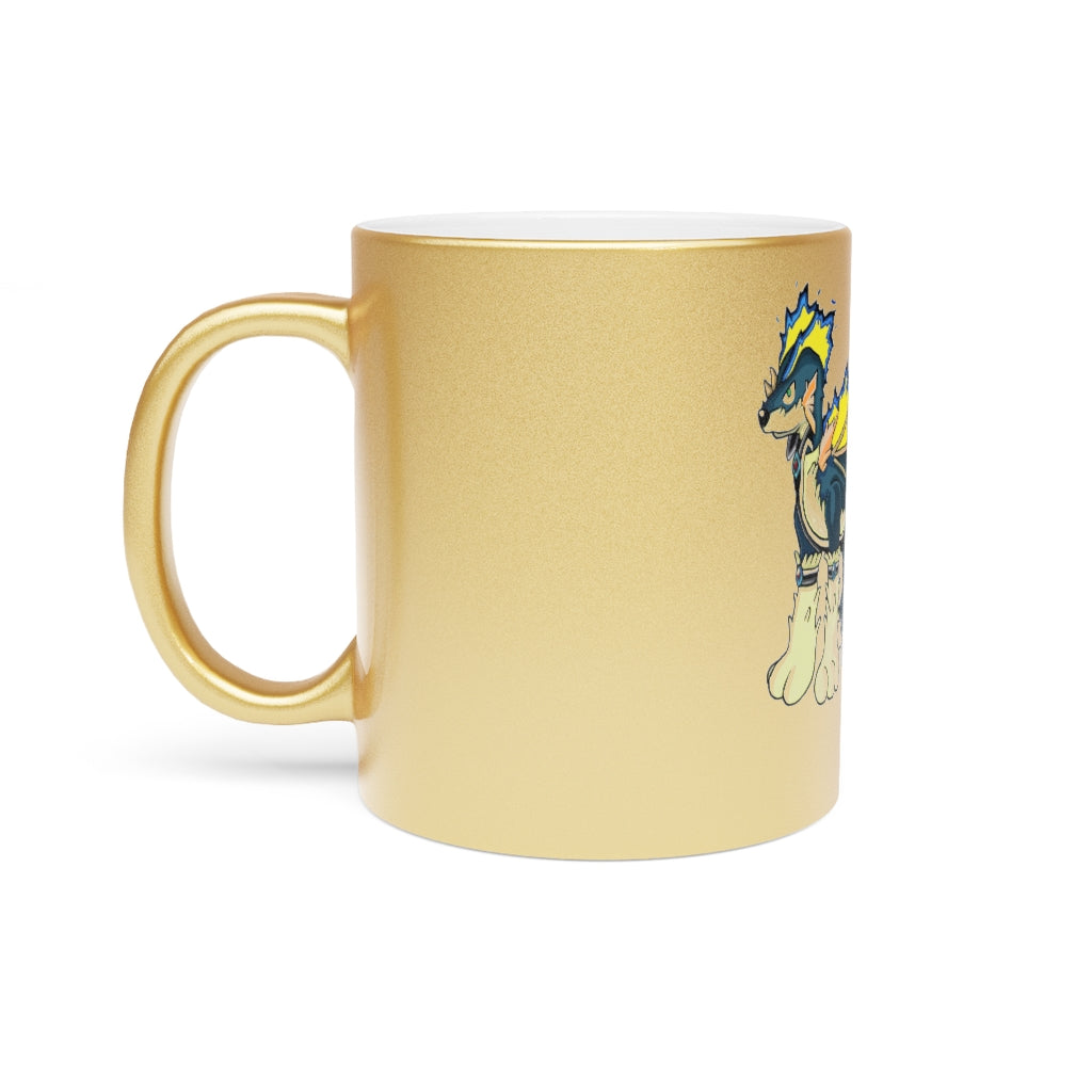 Doffis Metallic Mug in Silver and Gold, showcasing personalized designs and a C-handle.