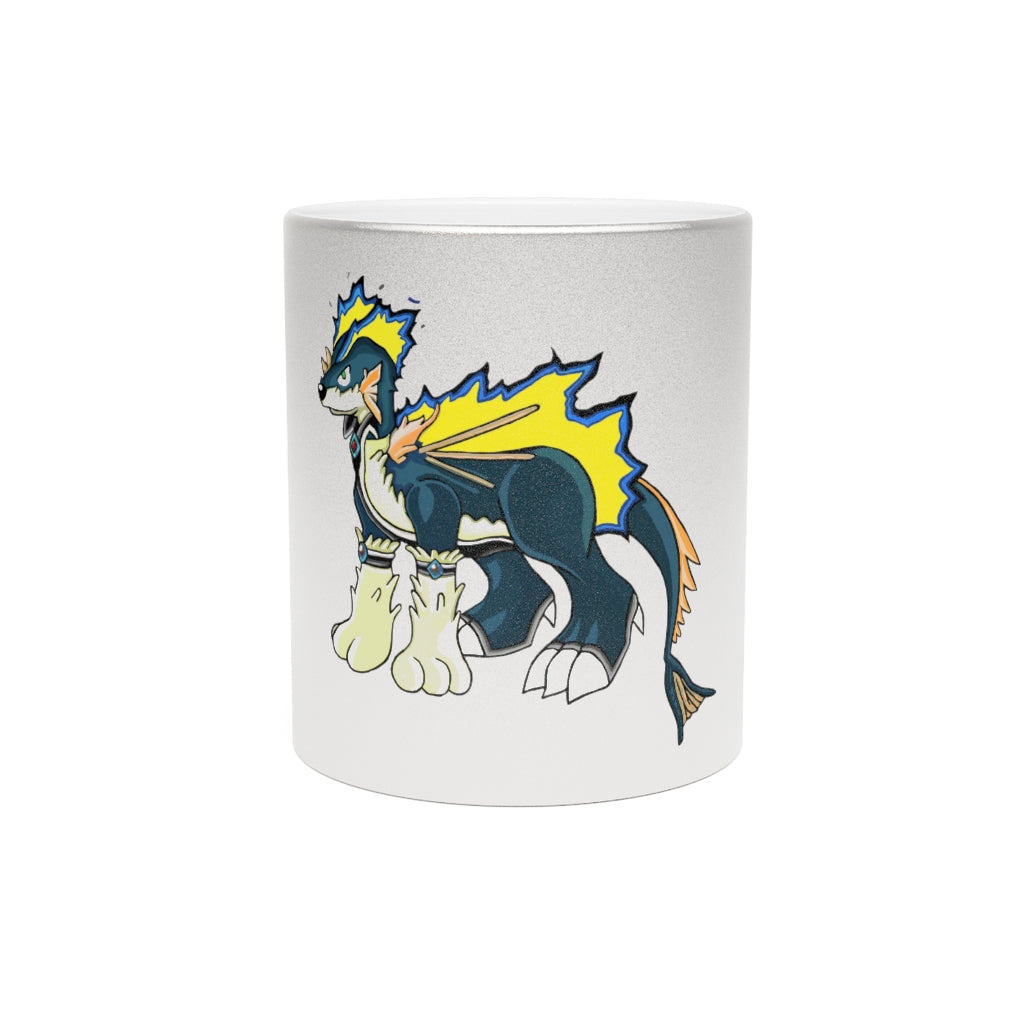 Doffis Metallic Mug in Silver and Gold, showcasing personalized designs and a C-handle.