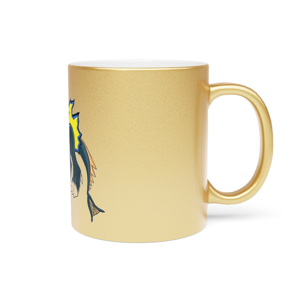 Doffis Metallic Mug in Silver and Gold, showcasing personalized designs and a C-handle.