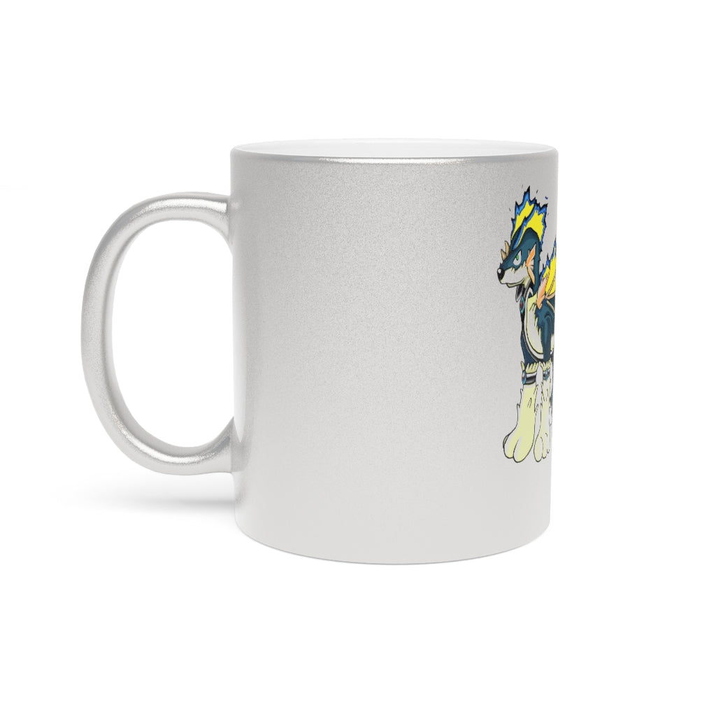 Doffis Metallic Mug in Silver and Gold, showcasing personalized designs and a C-handle.