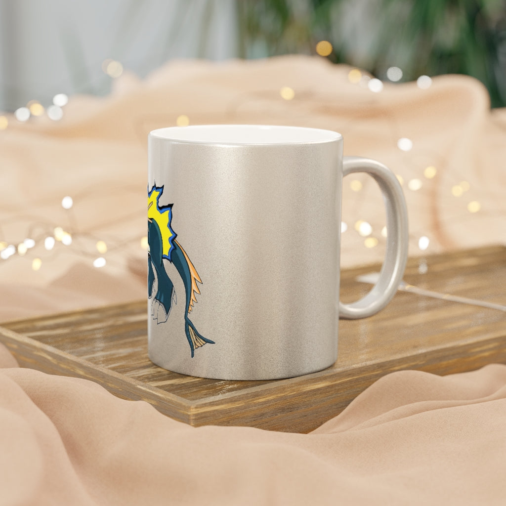 Doffis Metallic Mug in Silver and Gold, showcasing personalized designs and a C-handle.