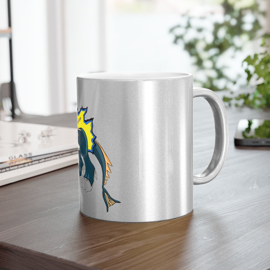 Doffis Metallic Mug in Silver and Gold, showcasing personalized designs and a C-handle.