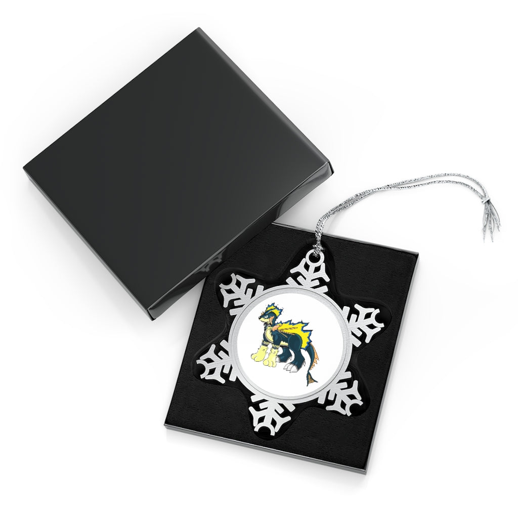 Doffis Pewter Snowflake Ornament with silver-toned hanging string, showcasing intricate snowflake design.