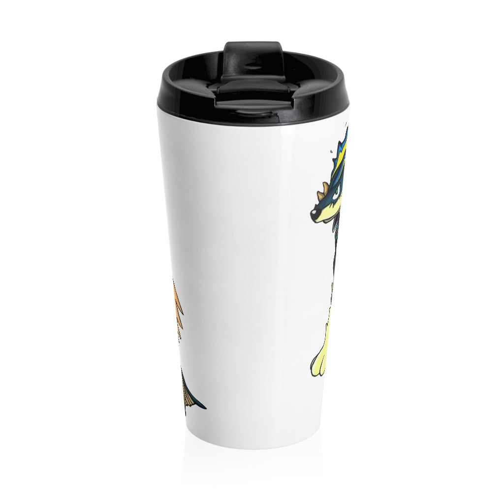 Doffis Stainless Steel Travel Mug with black lid, showcasing its sleek design and vibrant sublimation print.