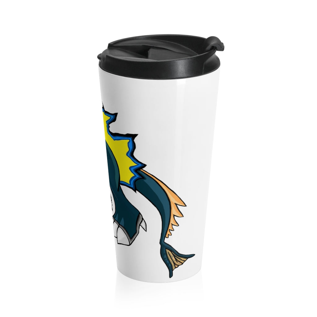 Doffis Stainless Steel Travel Mug with black lid, showcasing its sleek design and vibrant sublimation print.