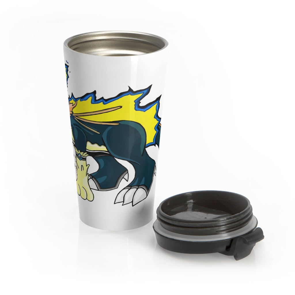 Doffis Stainless Steel Travel Mug with black lid, showcasing its sleek design and vibrant sublimation print.