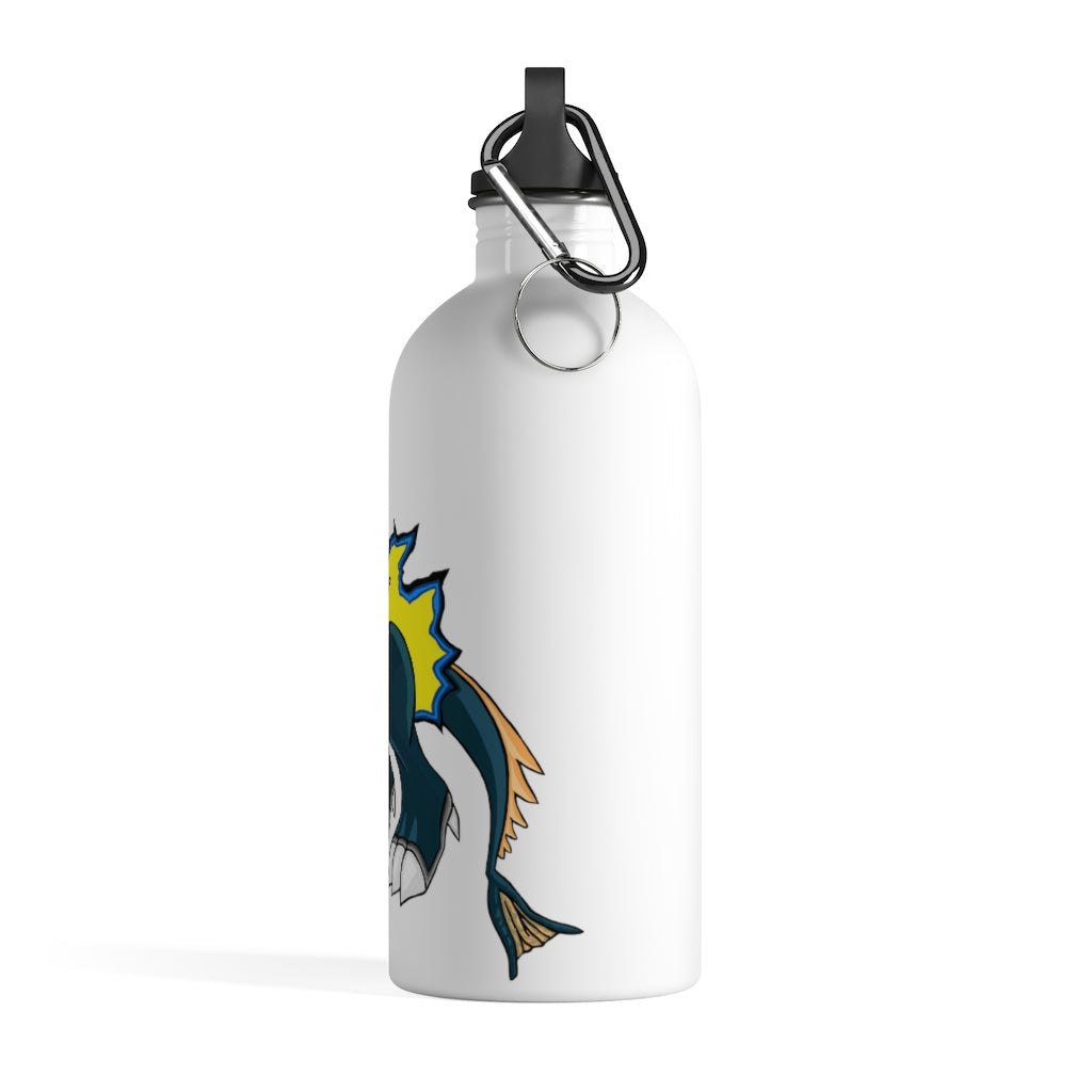 Doffis Stainless Steel Water Bottle with a plastic screw top and carabiner, showcasing its sleek design and quality print.