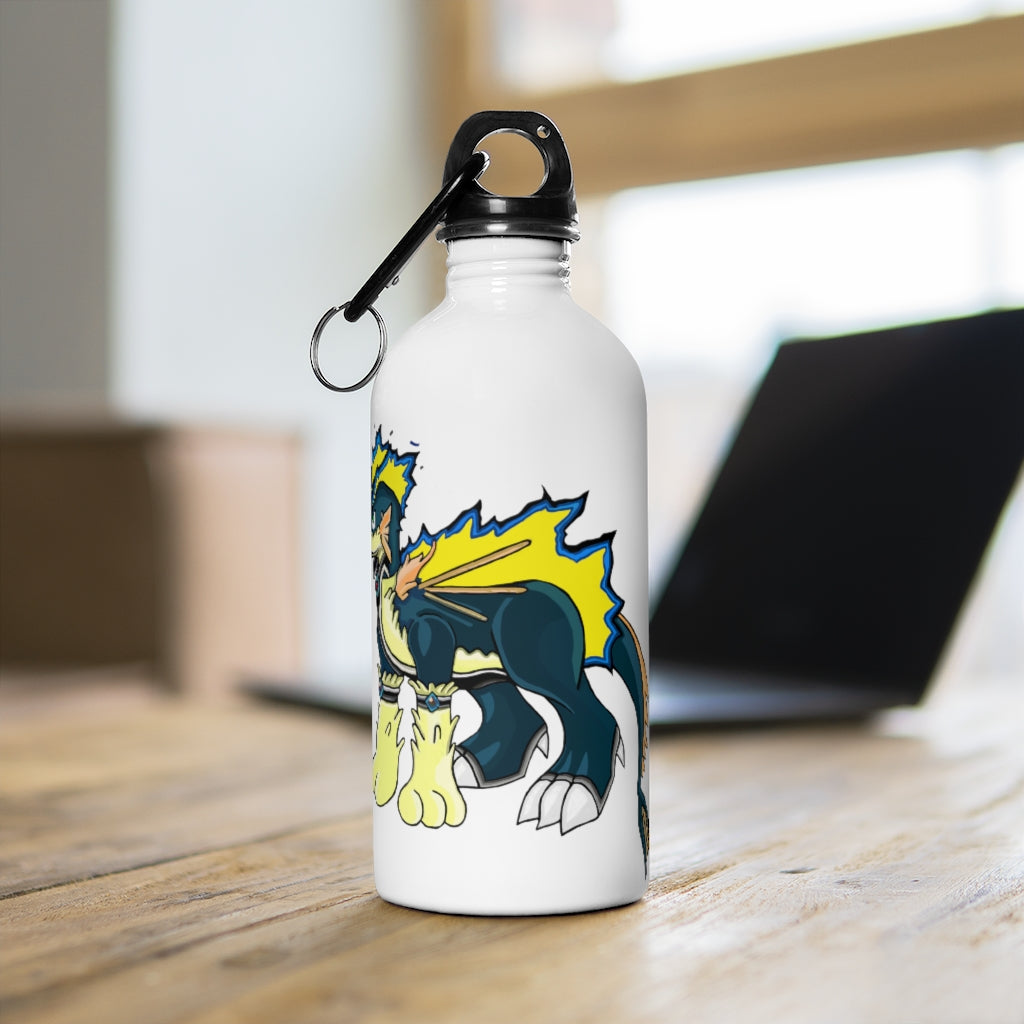 Doffis Stainless Steel Water Bottle with a plastic screw top and carabiner, showcasing its sleek design and quality print.