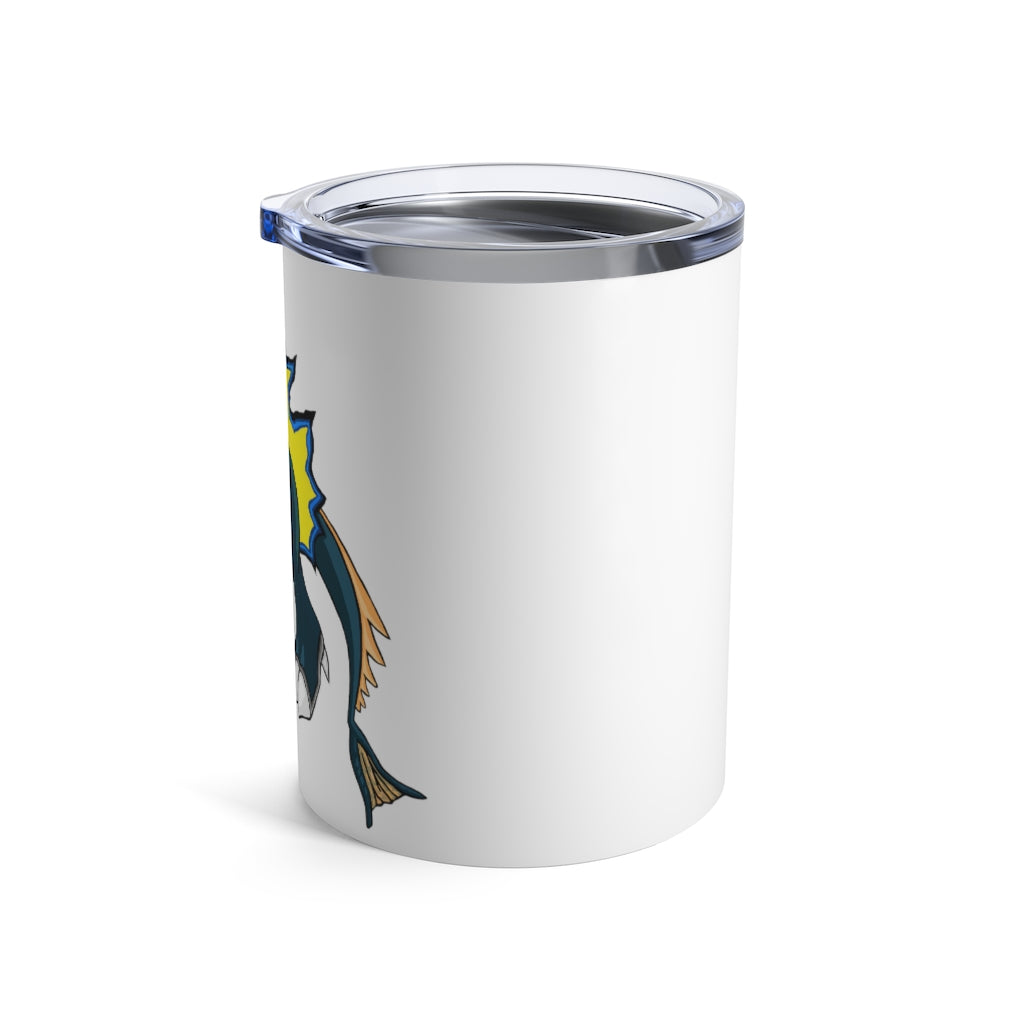 Doffis Tumbler 10oz in stainless steel with a see-thru plastic lid, showcasing its sleek design and rounded corners.