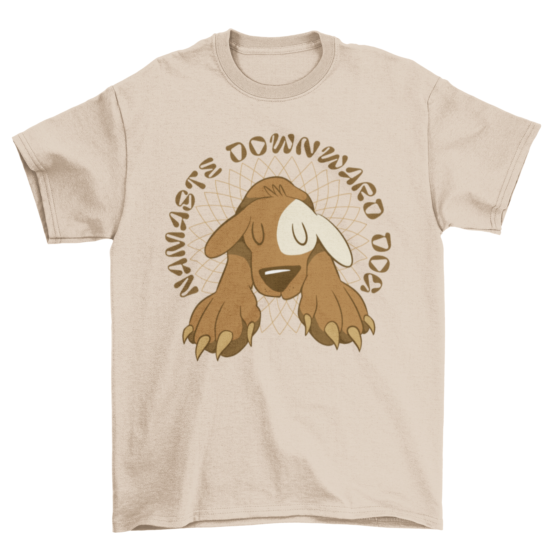 A cute t-shirt featuring a dog in a yoga pose with the quote 'Namaste downward dog', perfect for dog lovers.