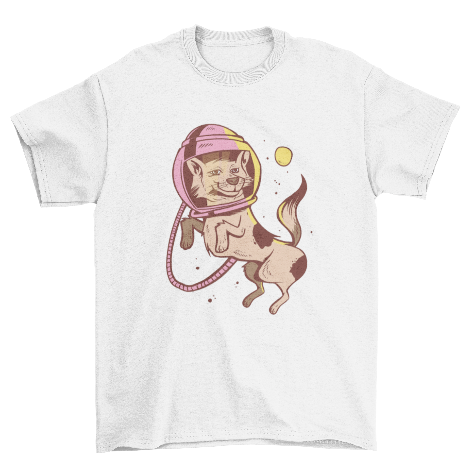 A playful t-shirt featuring a dog in an astronaut helmet, perfect for dog lovers and space enthusiasts.