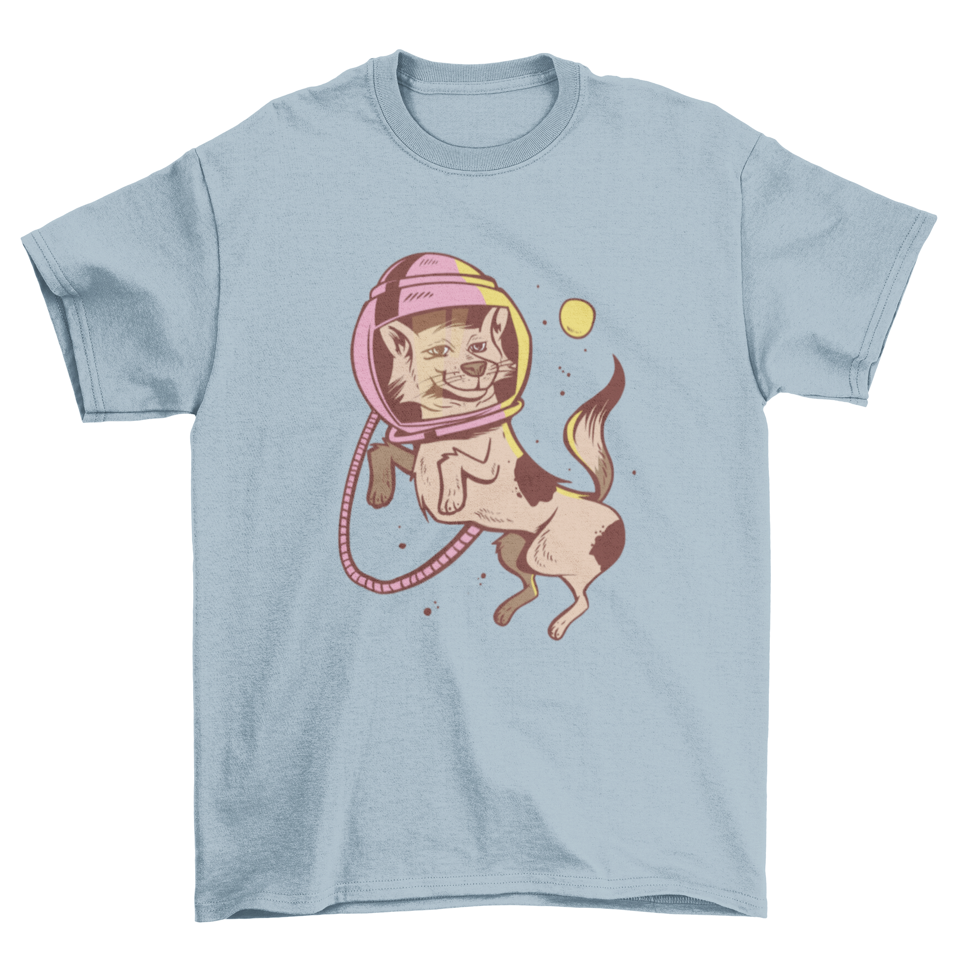 A playful t-shirt featuring a dog in an astronaut helmet, perfect for dog lovers and space enthusiasts.