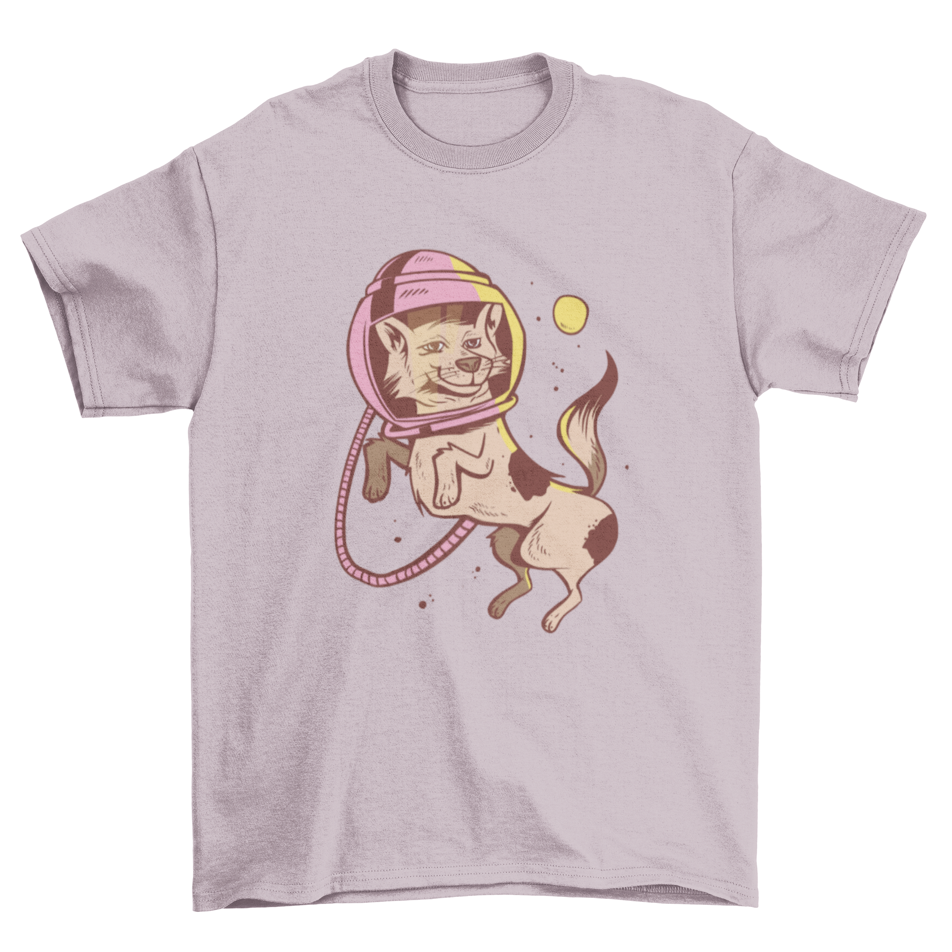 A playful t-shirt featuring a dog in an astronaut helmet, perfect for dog lovers and space enthusiasts.