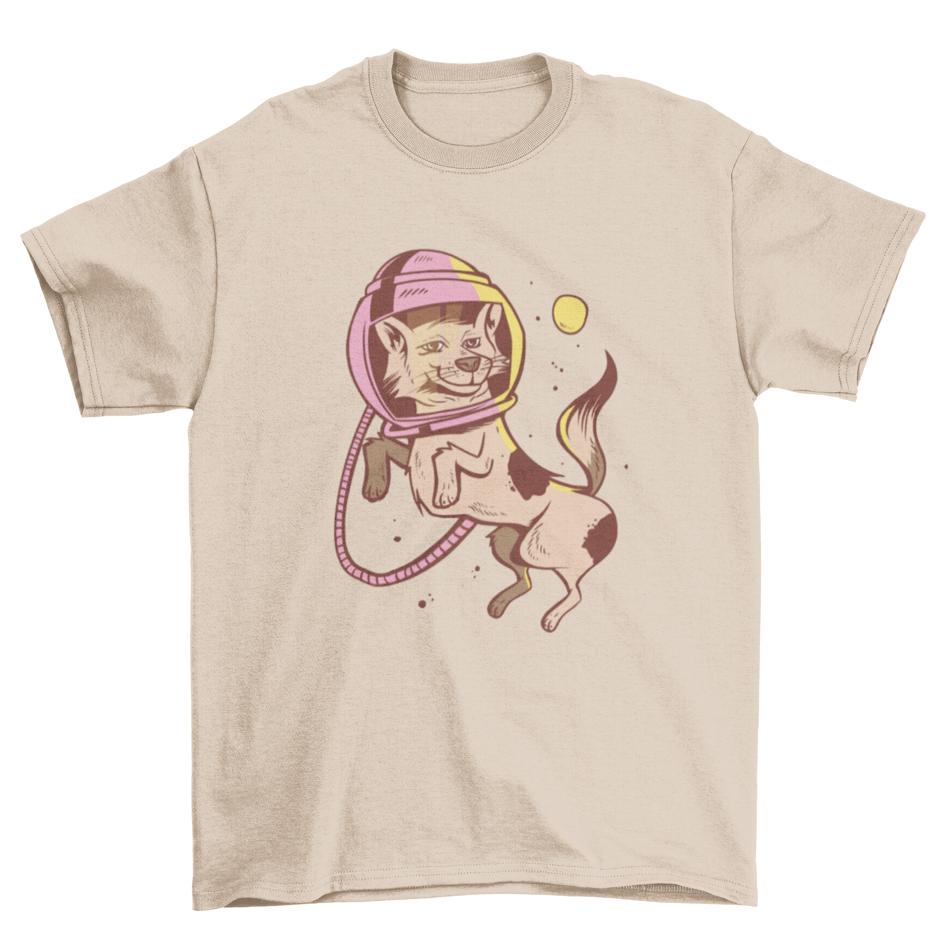 A playful t-shirt featuring a dog in an astronaut helmet, perfect for dog lovers and space enthusiasts.