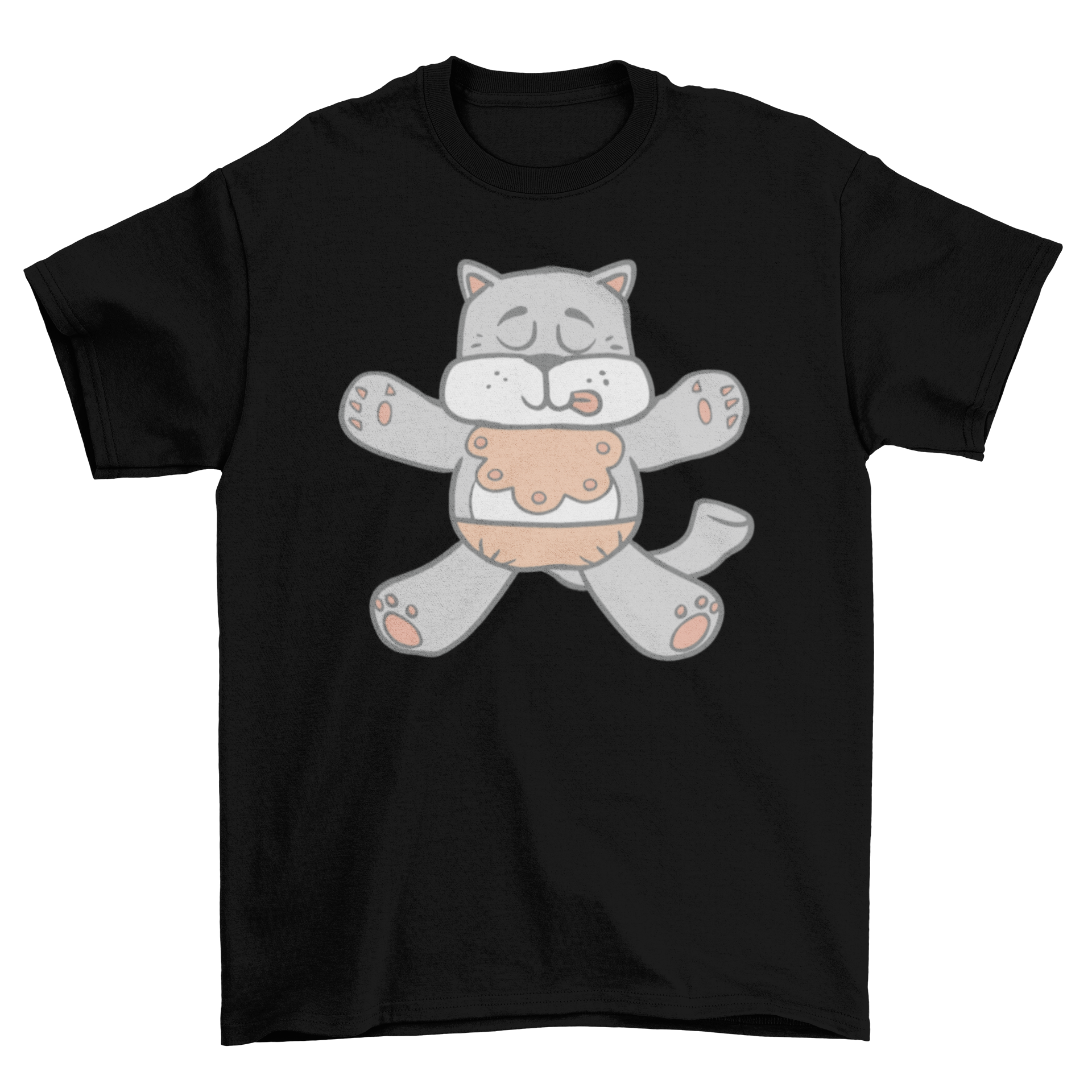 A playful dog dressed in baby clothes on a t-shirt, showcasing a fun design for pet lovers.