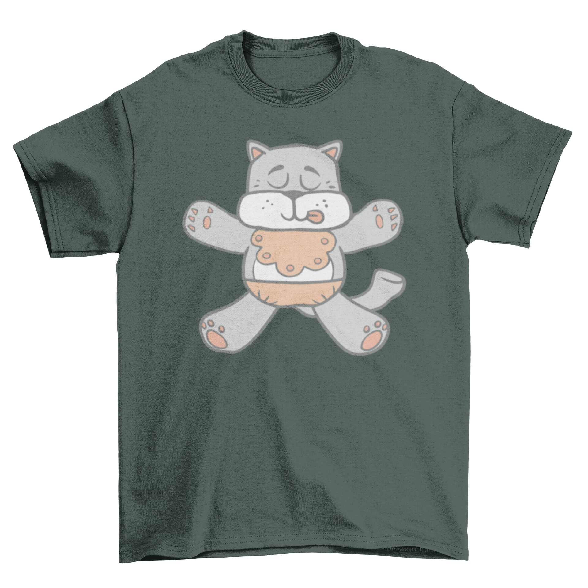 A playful dog dressed in baby clothes on a t-shirt, showcasing a fun design for pet lovers.