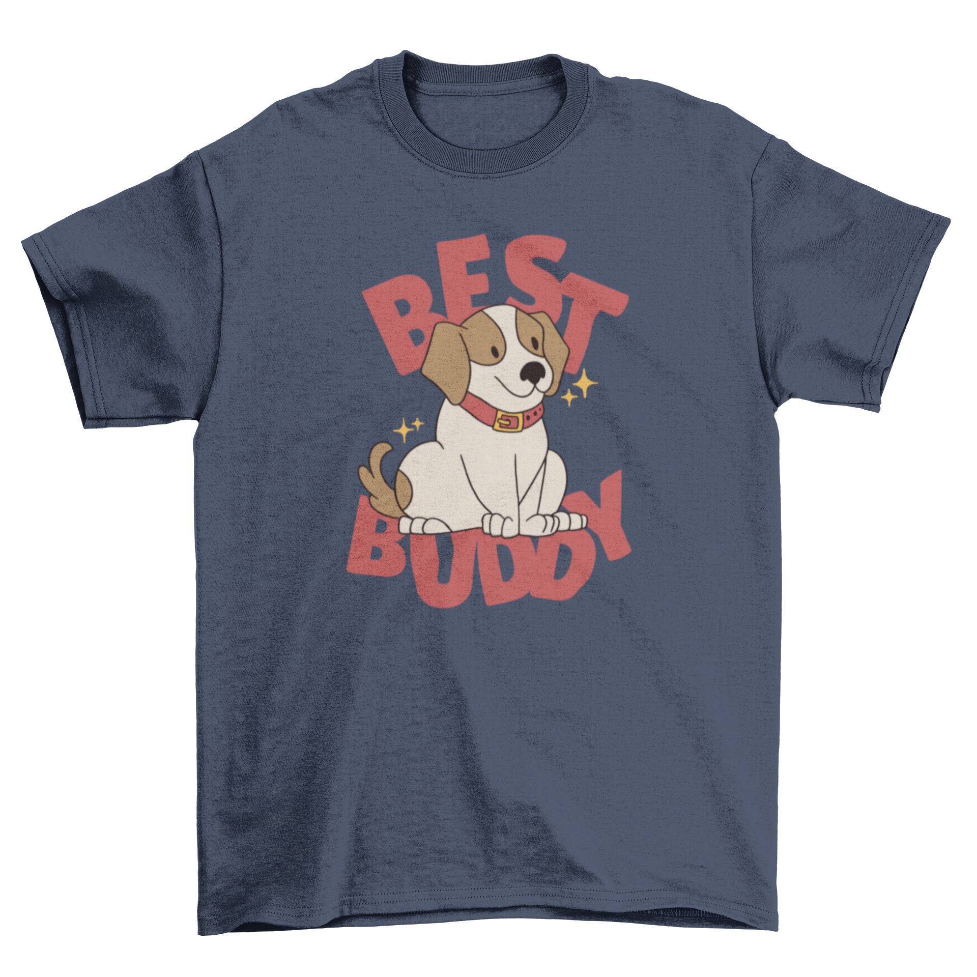 A cute t-shirt featuring a happy dog design and the quote 'Best buddy', perfect for dog lovers.