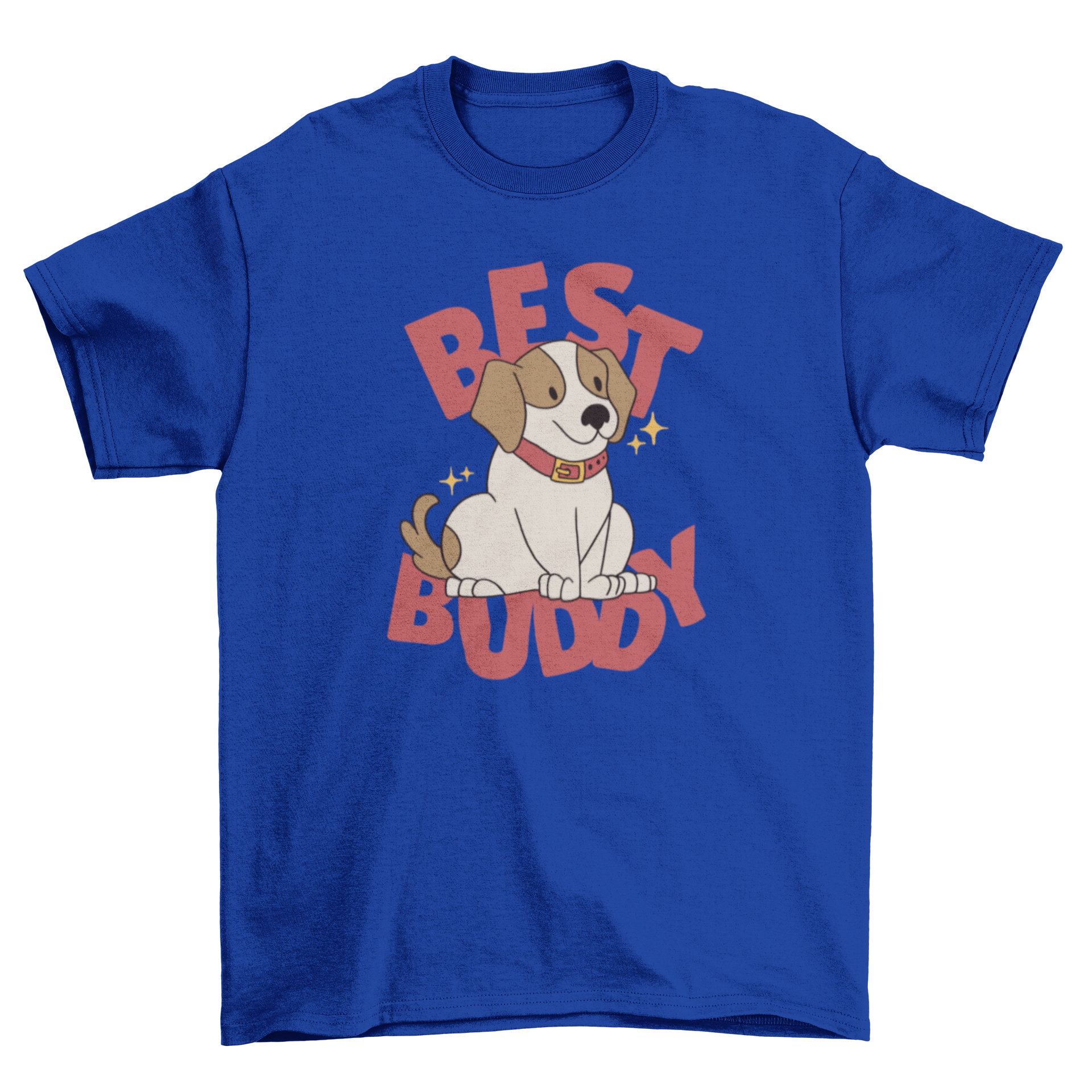 A cute t-shirt featuring a happy dog design and the quote 'Best buddy', perfect for dog lovers.