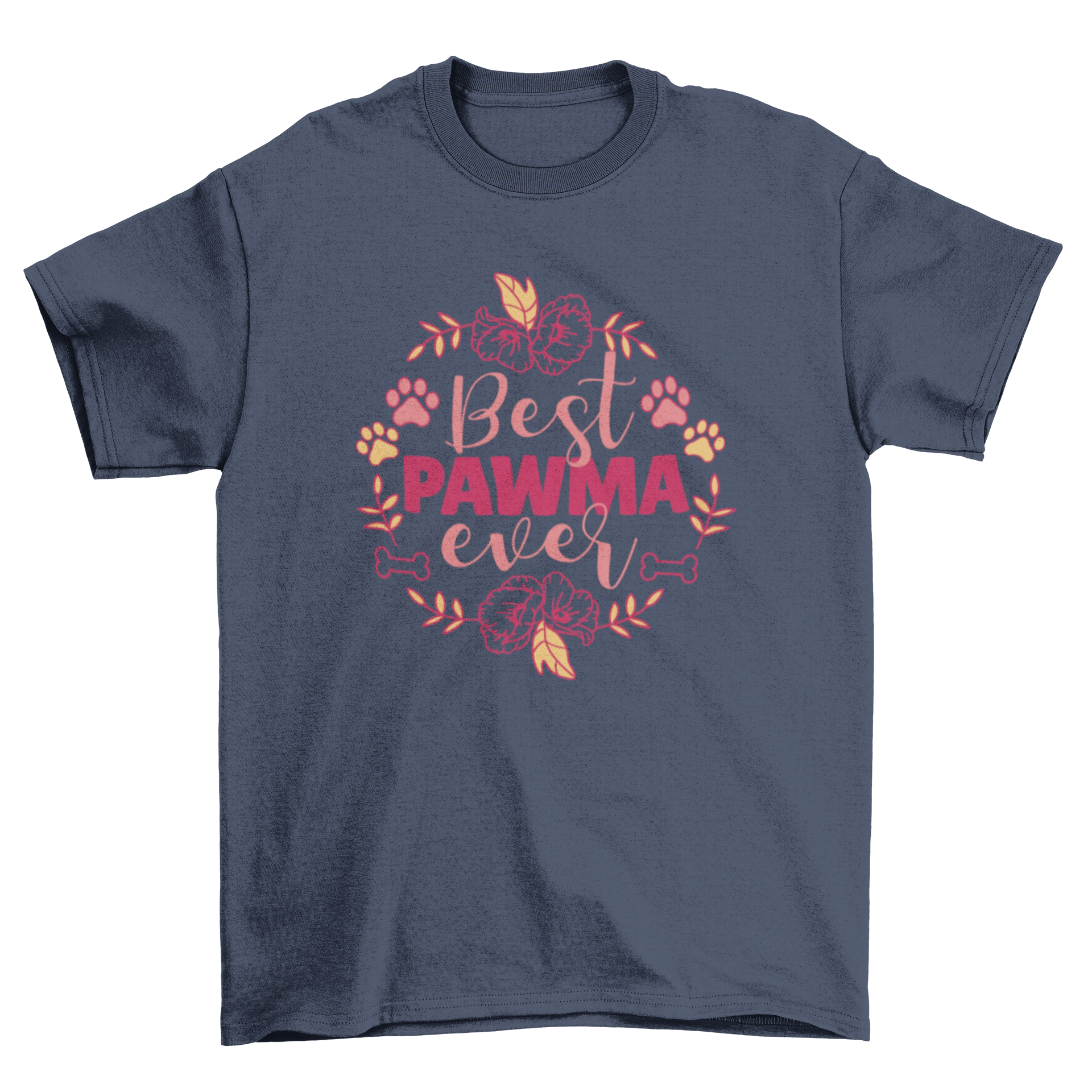 Cute t-shirt featuring 'Best Pawma Ever' quote with floral and bone designs, perfect for dog grandmas.