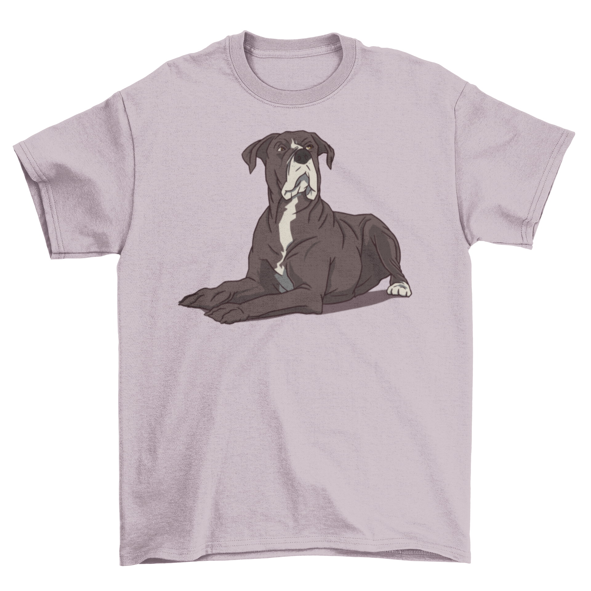 A stylish t-shirt featuring a dog lying down and looking up, perfect for dog lovers.