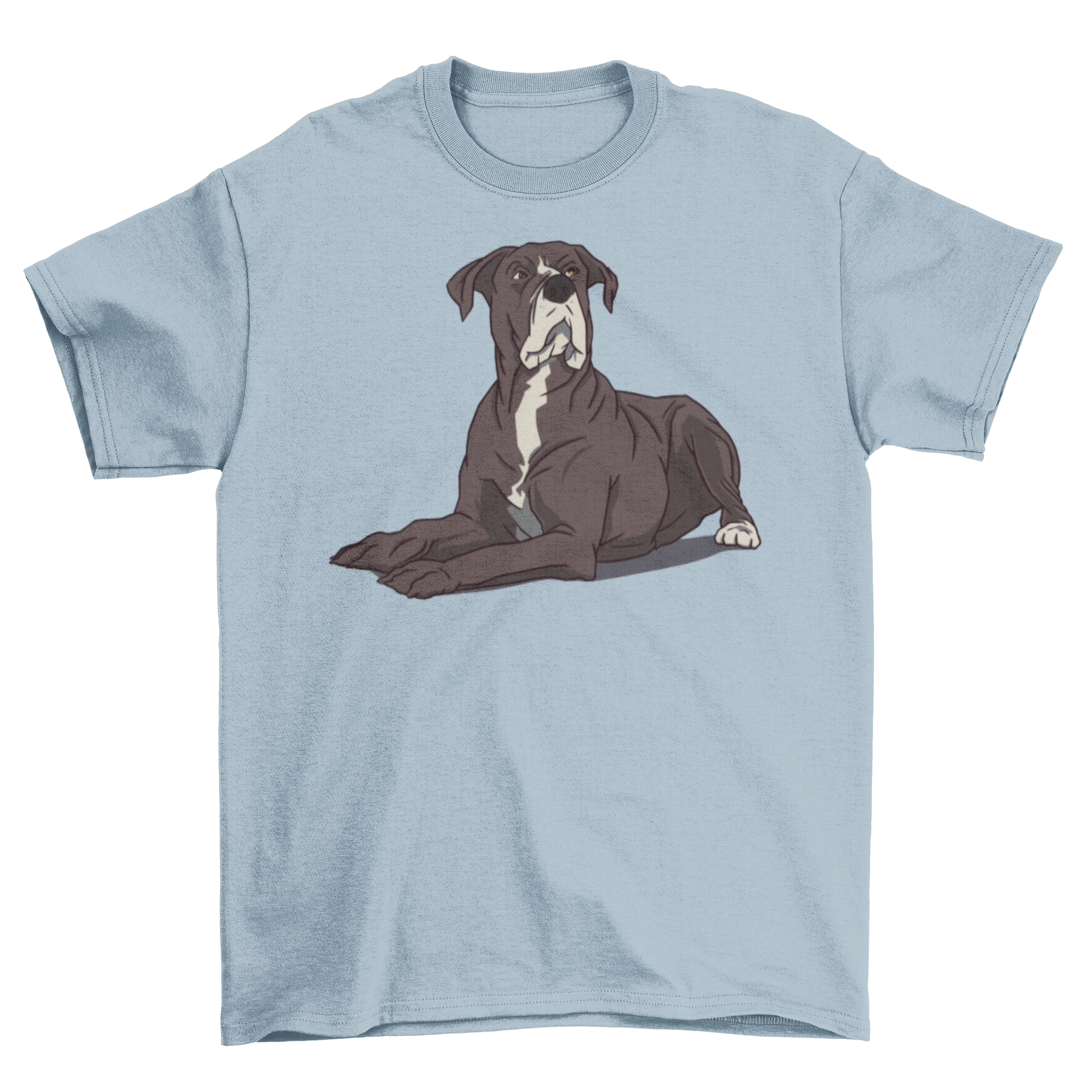 A stylish t-shirt featuring a dog lying down and looking up, perfect for dog lovers.