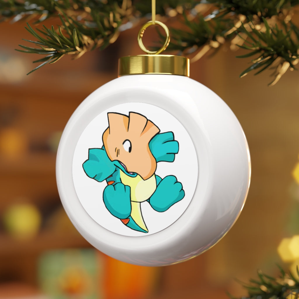 A beautiful 3-inch Dogat Christmas Ball Ornament with a glossy finish, featuring a gold ribbon for hanging and a vintage design.