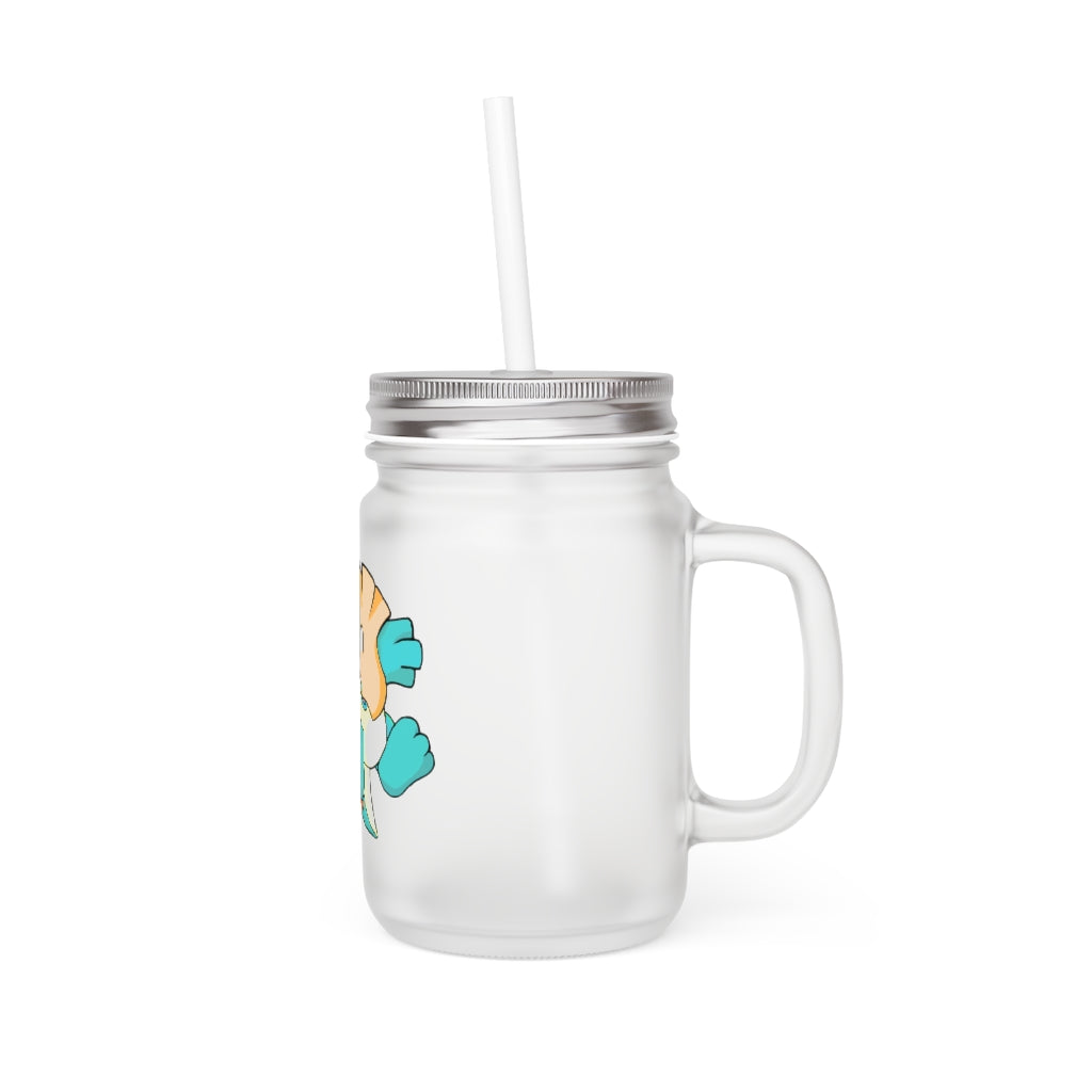 A stylish Dogat Mason Jar made of frosted glass, featuring a straw and lid, perfect for personalized drinks.