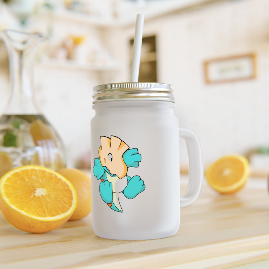 A stylish Dogat Mason Jar made of frosted glass, featuring a straw and lid, perfect for personalized drinks.