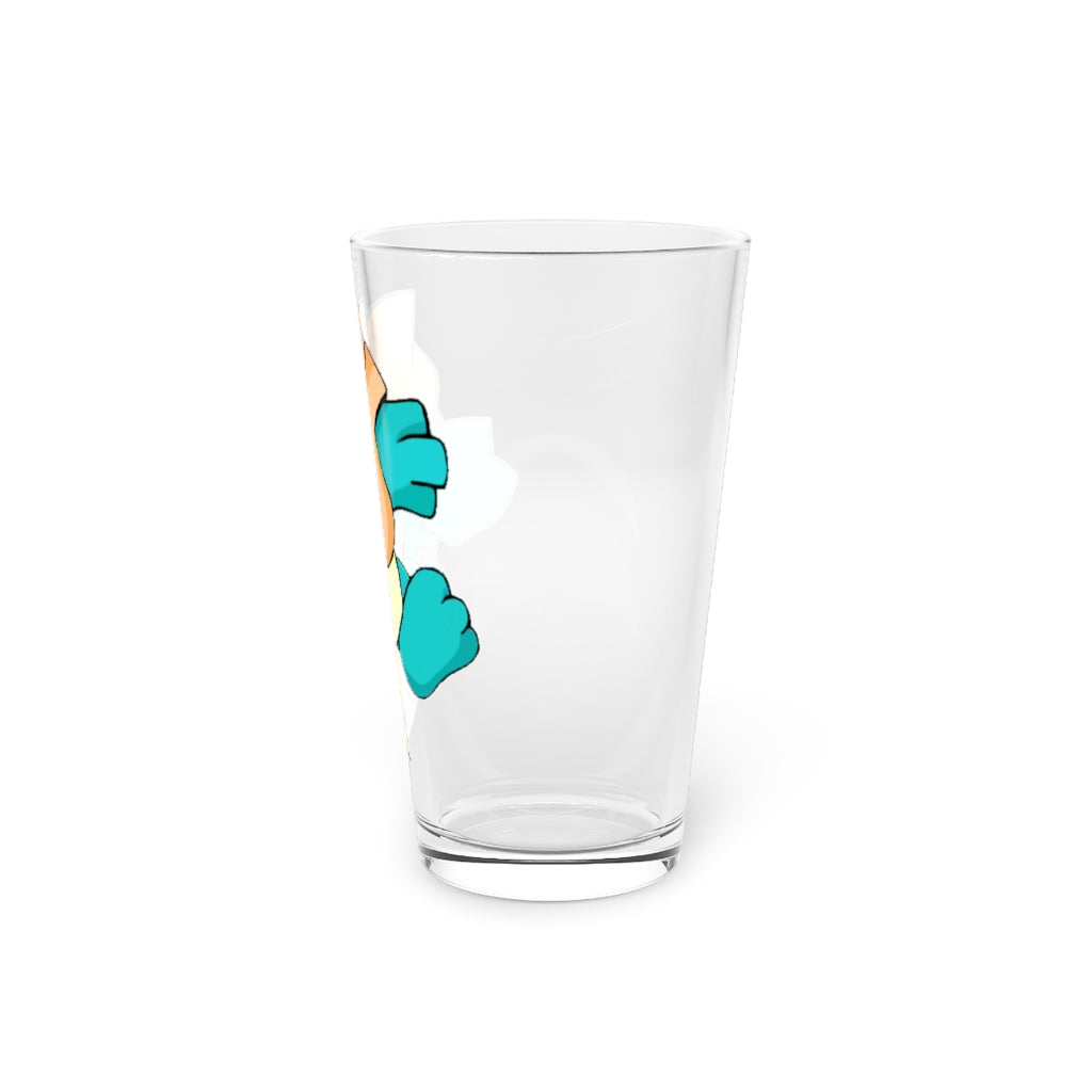 A clear 16oz Dogat pint glass showcasing its elegant design, perfect for personalized prints and various beverages.