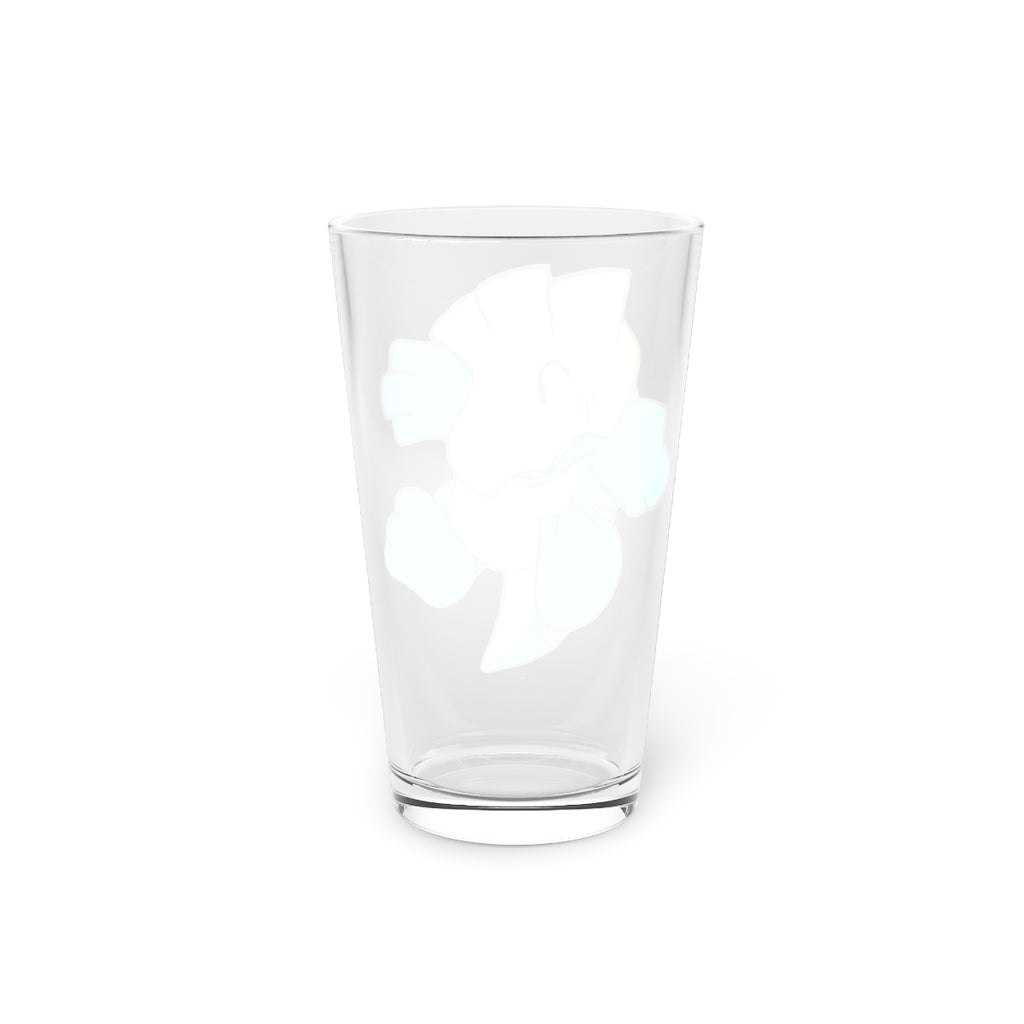 A clear 16oz Dogat pint glass showcasing its elegant design, perfect for personalized prints and various beverages.