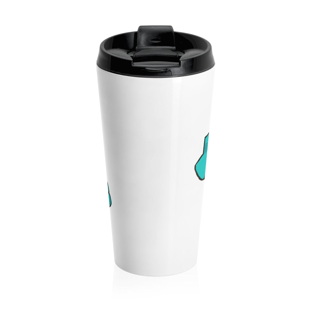 Dogat Stainless Steel Travel Mug with black plastic lid, featuring vibrant sublimation printing, perfect for coffee and tea lovers.