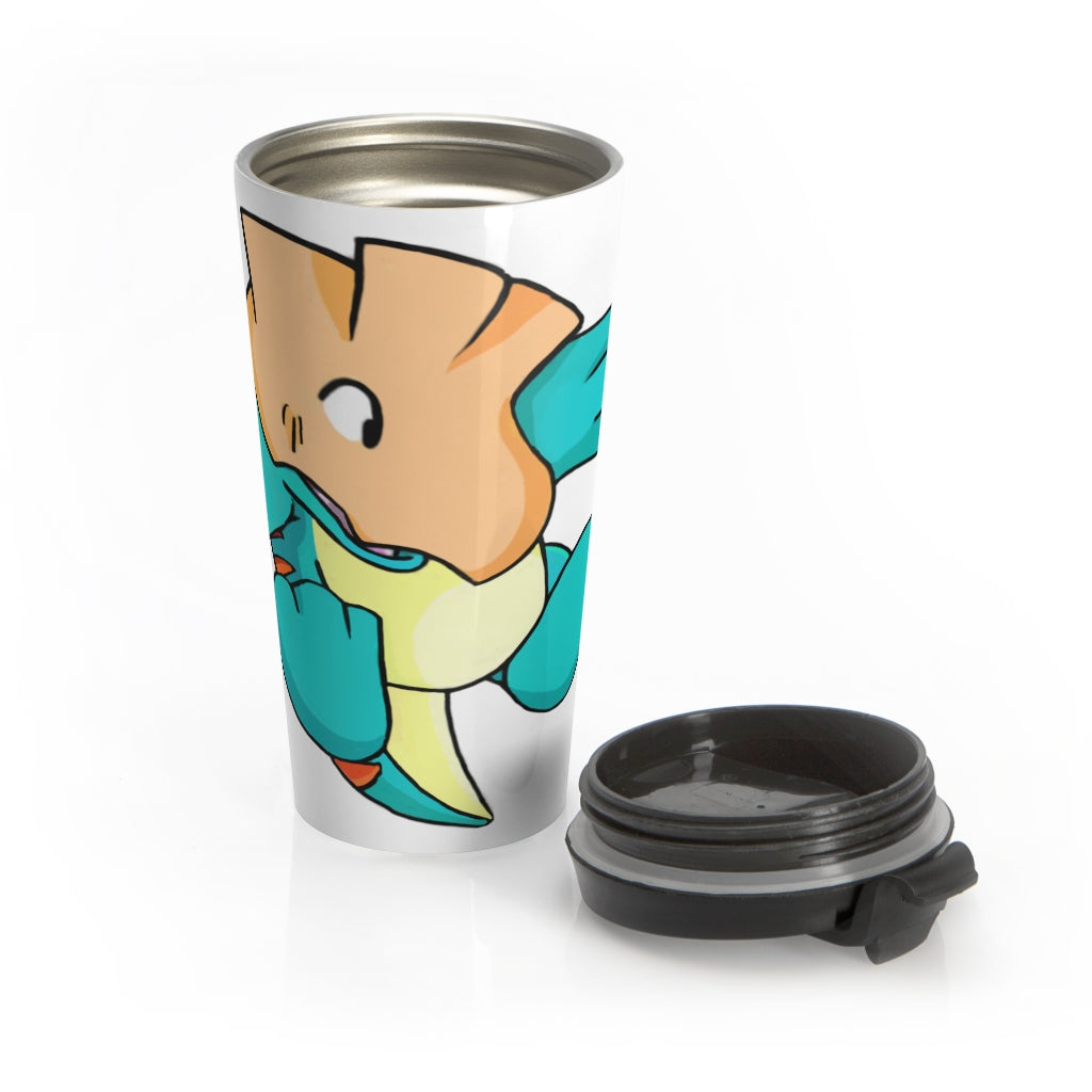 Dogat Stainless Steel Travel Mug with black plastic lid, featuring vibrant sublimation printing, perfect for coffee and tea lovers.