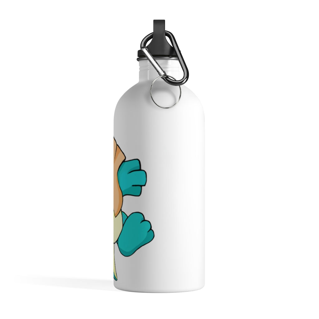 Dogat Stainless Steel Water Bottle with plastic screw top and carabiner, showcasing its sleek design and practical features.