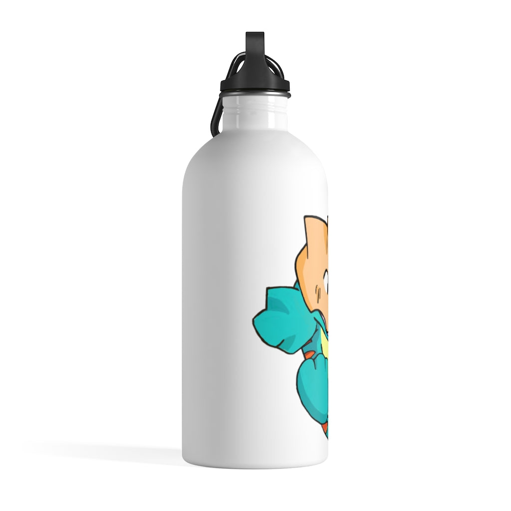 Dogat Stainless Steel Water Bottle with plastic screw top and carabiner, showcasing its sleek design and practical features.