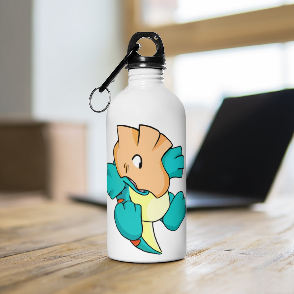 Dogat Stainless Steel Water Bottle with plastic screw top and carabiner, showcasing its sleek design and practical features.