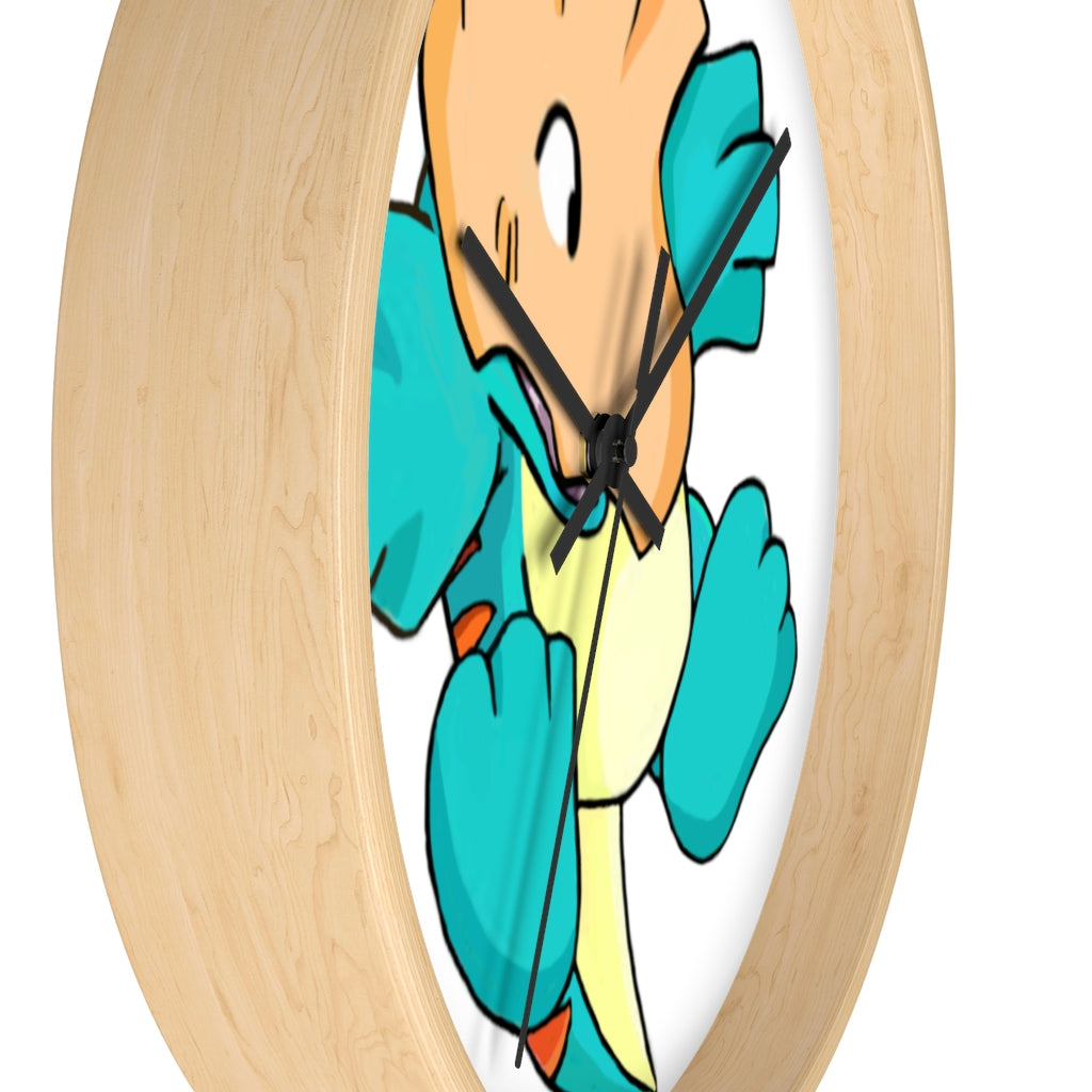 Dogat Wall Clock featuring a wooden frame and plexiglass face, designed for indoor use with a silent mechanism.