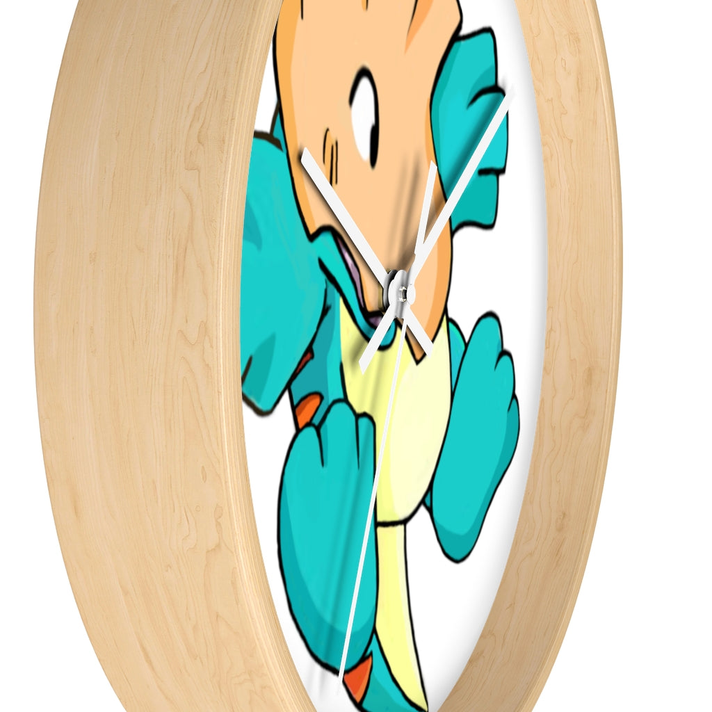 Dogat Wall Clock featuring a wooden frame and plexiglass face, designed for indoor use with a silent mechanism.