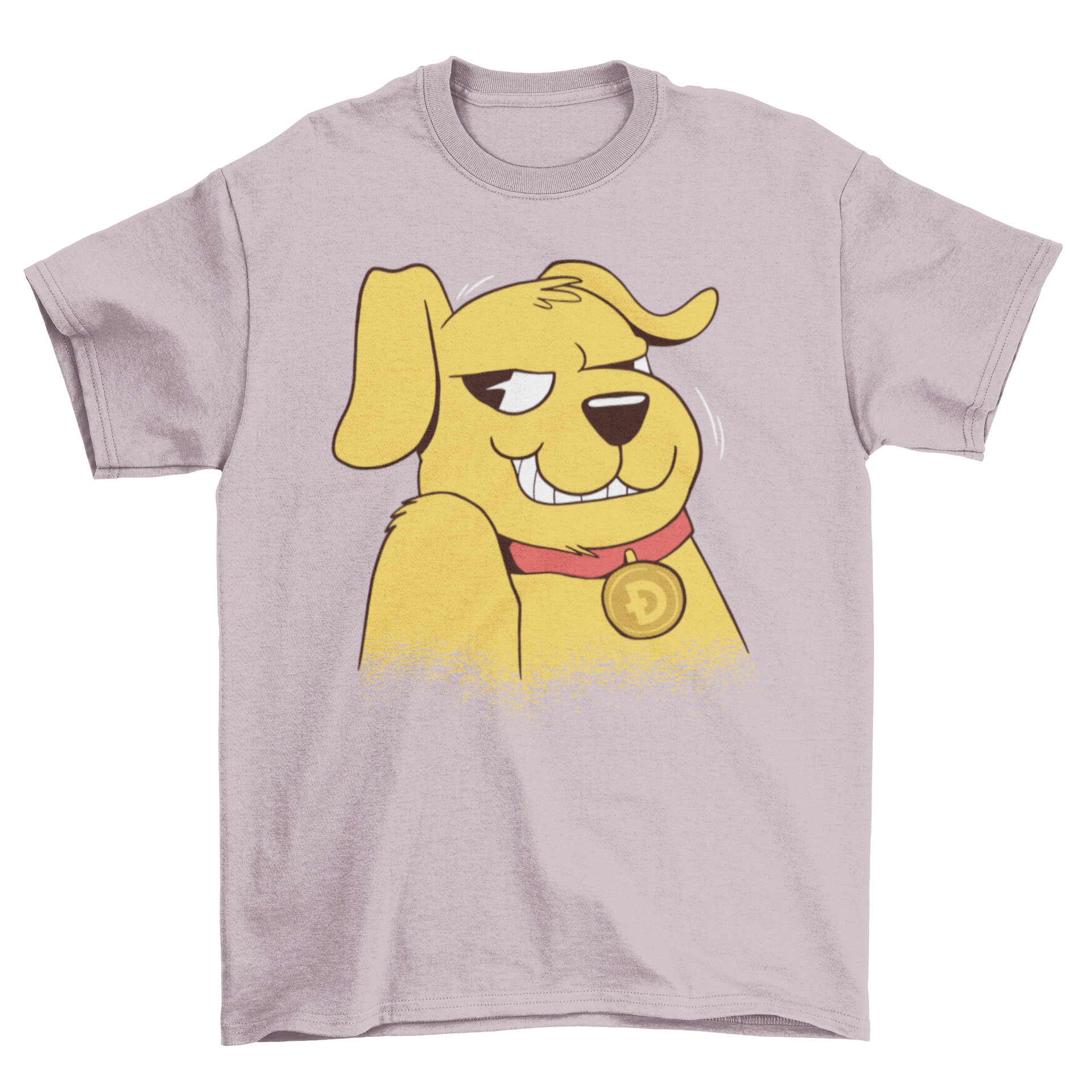 A stylish t-shirt featuring a dog wearing a collar with the Dogecoin logo, perfect for dog lovers and cryptocurrency enthusiasts.