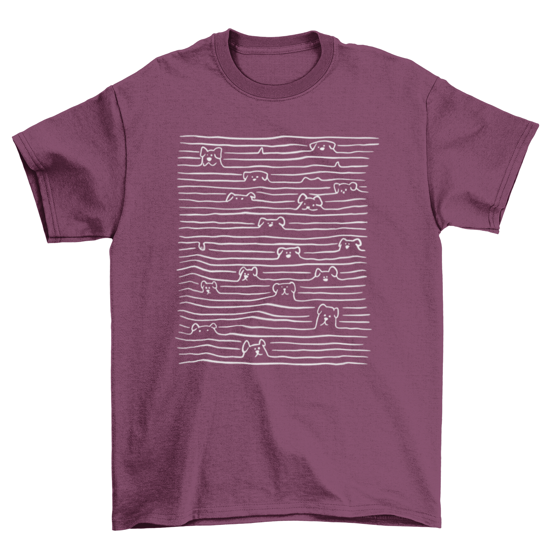 A stylish T-shirt featuring cute dogs playfully positioned between lines, perfect for dog lovers.