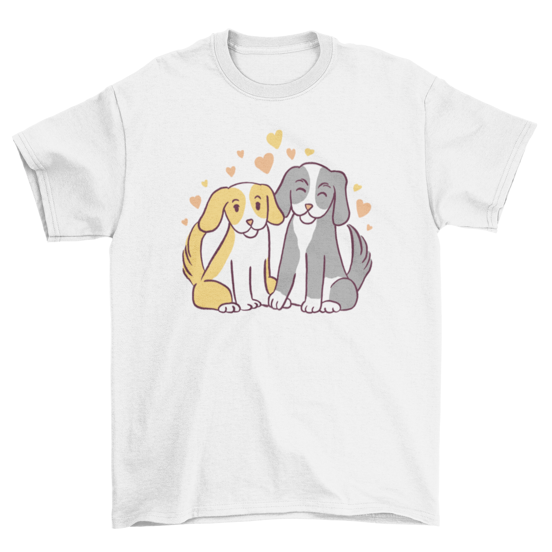 A cute t-shirt featuring two dogs in love, sitting together, showcasing a heartwarming design for dog lovers.