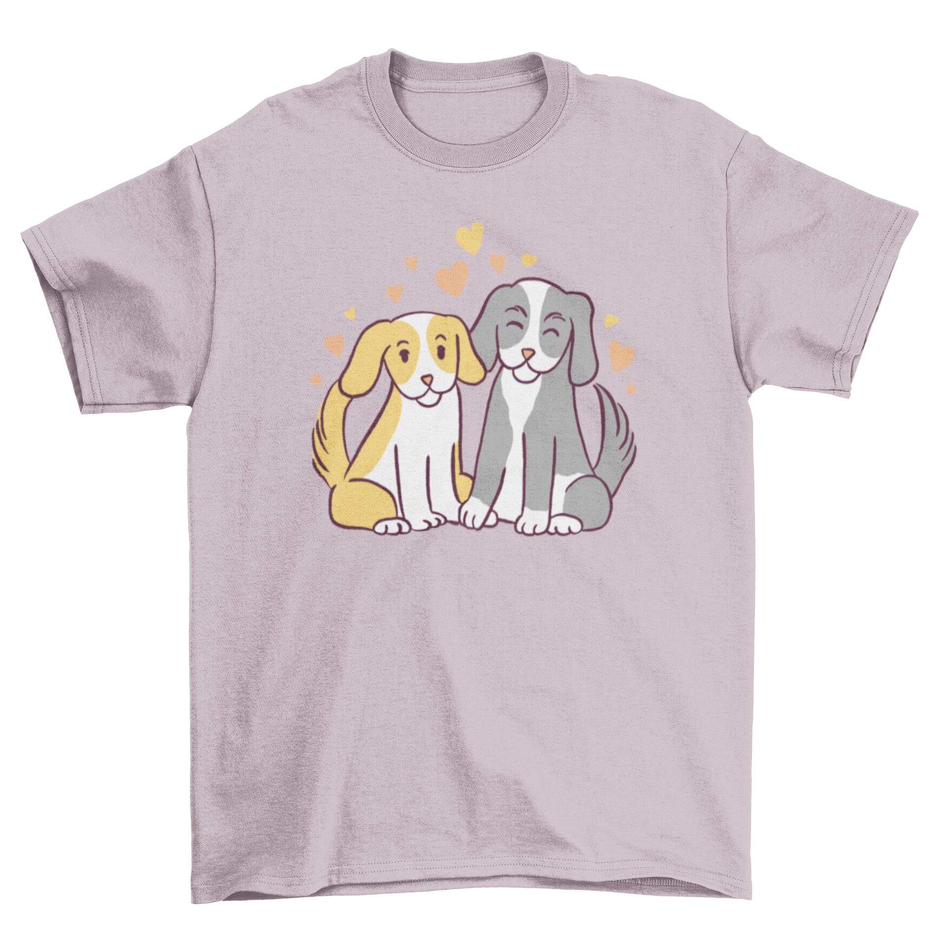 A cute t-shirt featuring two dogs in love, sitting together, showcasing a heartwarming design for dog lovers.