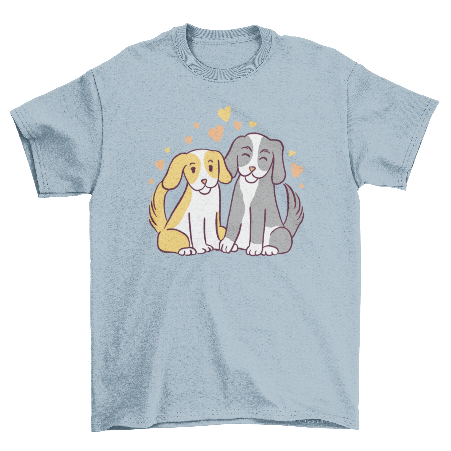 A cute t-shirt featuring two dogs in love, sitting together, showcasing a heartwarming design for dog lovers.