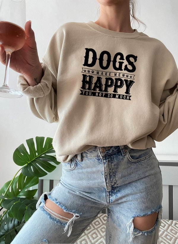 A cozy Dogs Make Happy Sweat Shirt featuring a unique design for dog lovers, made from soft cotton/poly fleece blend.