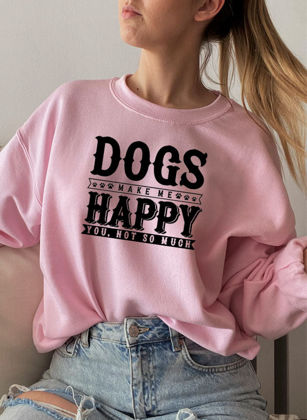 A cozy Dogs Make Happy Sweat Shirt featuring a unique design for dog lovers, made from soft cotton/poly fleece blend.