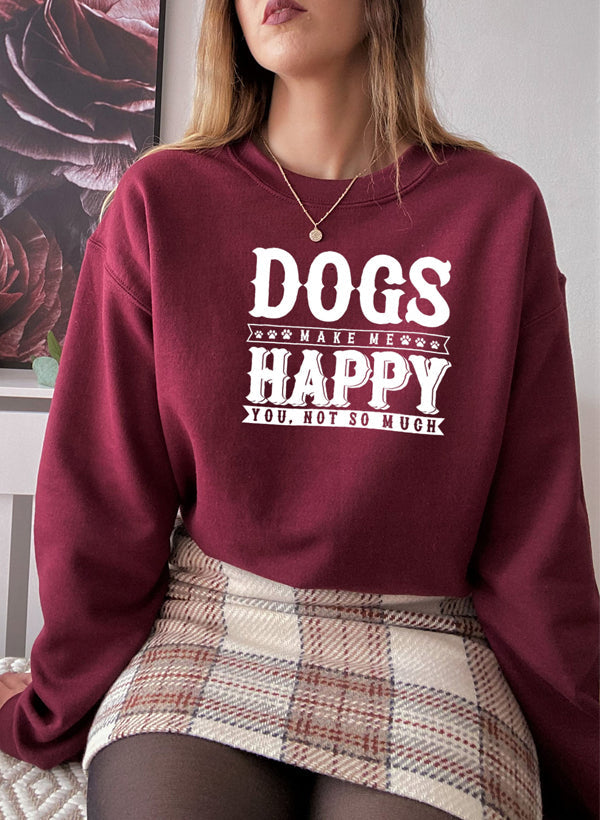 A cozy Dogs Make Happy Sweat Shirt featuring a unique design for dog lovers, made from soft cotton/poly fleece blend.