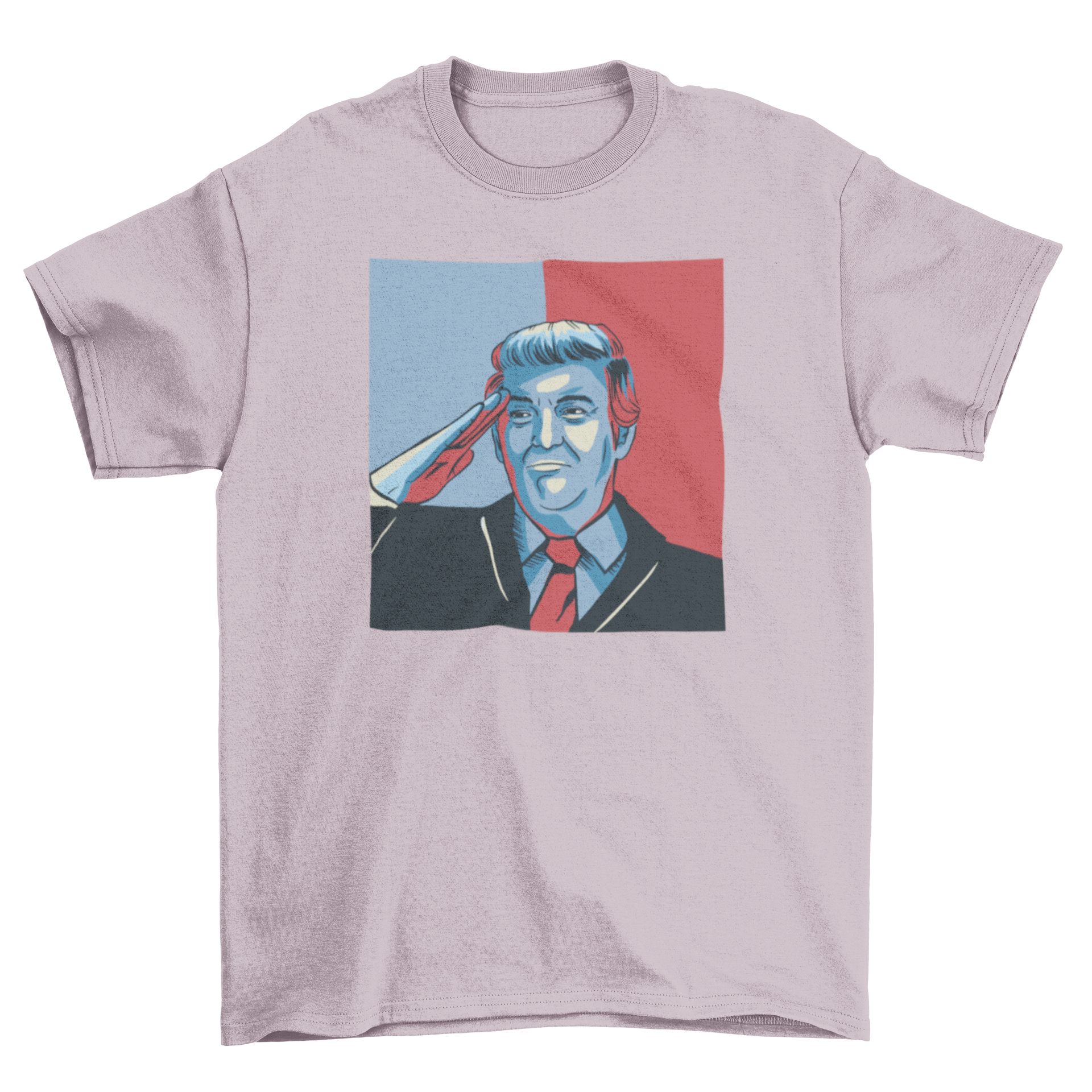 Donald Trump salute t-shirt featuring a bold illustration of Trump saluting, designed for supporters.