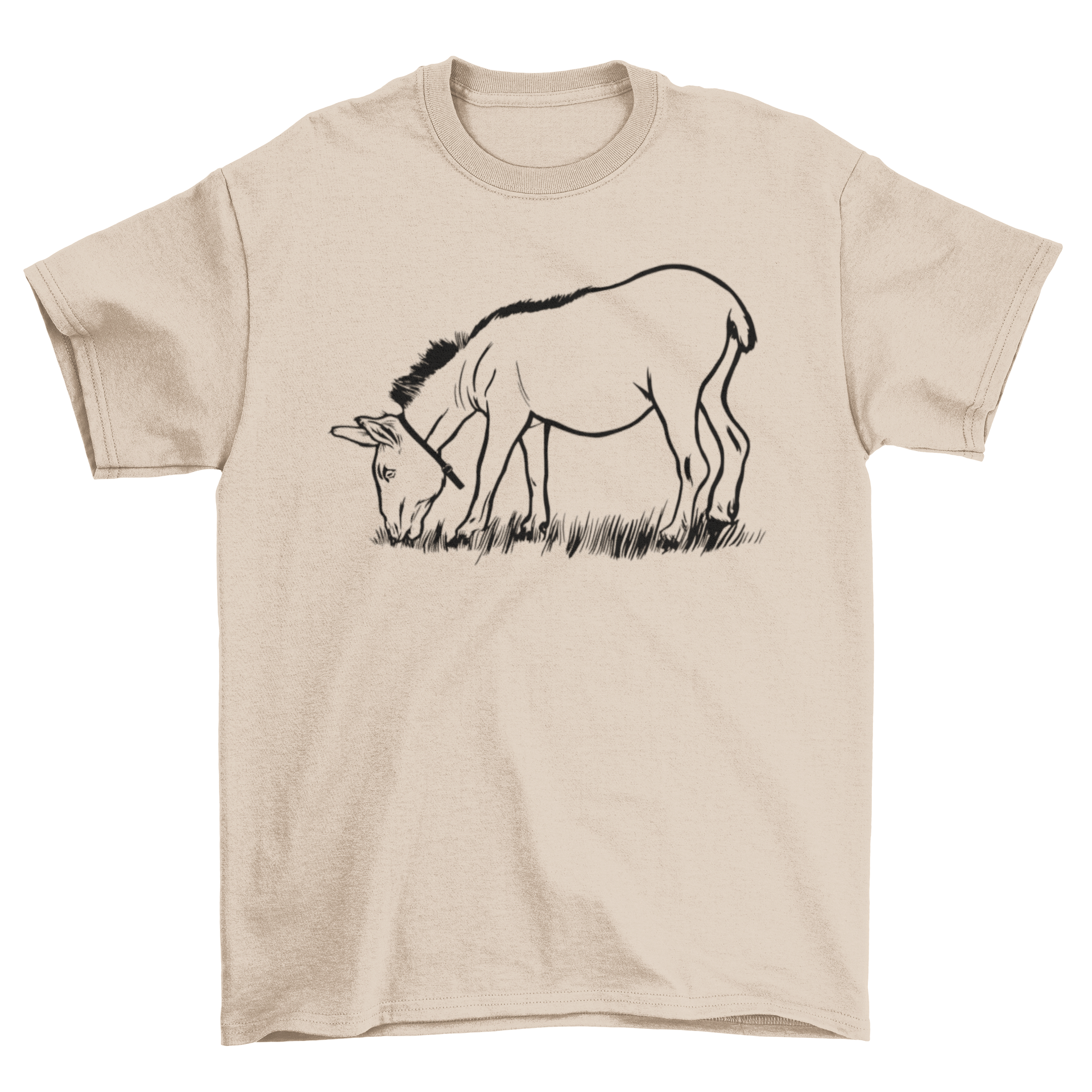 A stylish t-shirt featuring a whimsical illustration of a donkey eating, perfect for animal lovers.